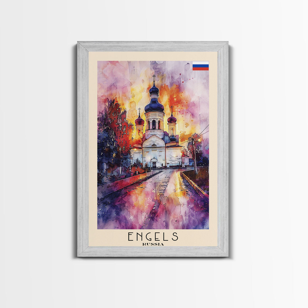Engels, Russia Captivating Framed Canvas Print. Architectural Wall Art for Living Room or Bedroom Decor, Travel Poster.