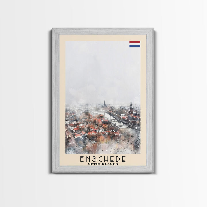 Enschede, Netherlands Framed Canvas Print. Urban Winter Wall Art for Living Room or Bedroom Decor, Travel Poster Art.