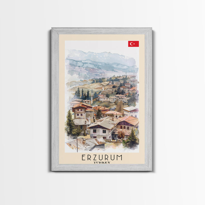 Erzurum Turkey Scenic Watercolor Framed Canvas Print, Stunning Travel Poster Art for Living Room and Bedroom Wall Decor