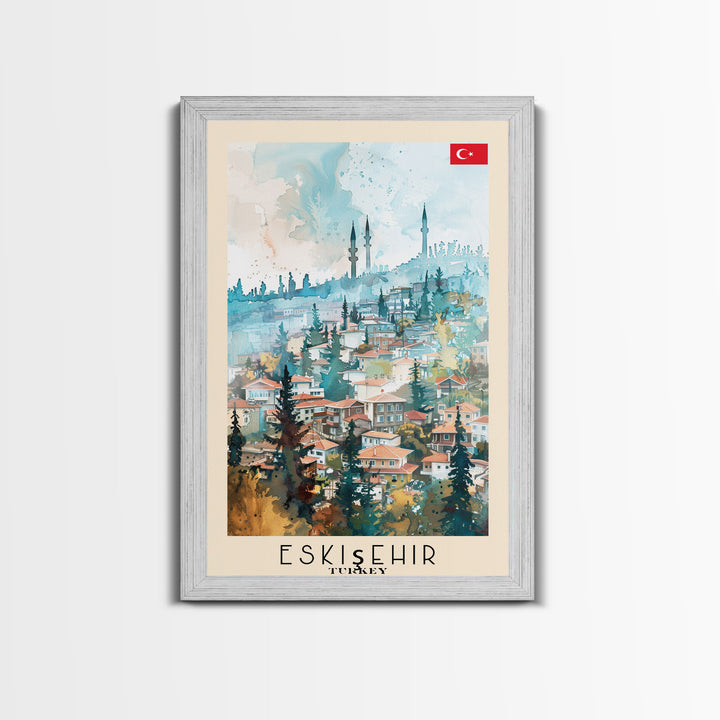 Eskisehir Turkey Charming Watercolor Framed Canvas Print, Captivating Travel Poster Art for Living Room and Bedroom Decor