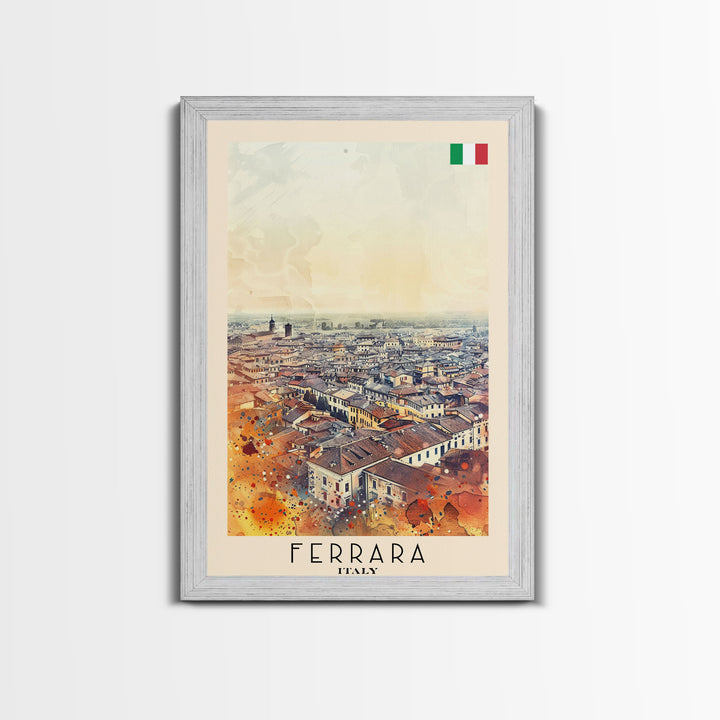 Ferrara Italy Historic Watercolor Framed Canvas Print, Elegant Travel Poster Art for Living Room and Office Wall Decor