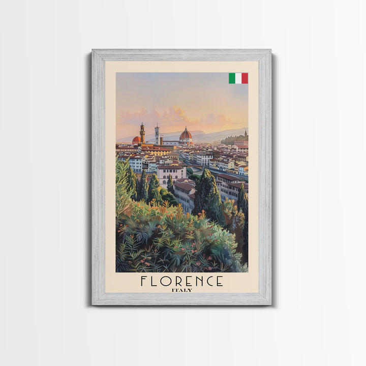 Florence Italy Iconic Watercolor Framed Canvas Print, Timeless Travel Poster Art for Home and Bedroom Wall Decor