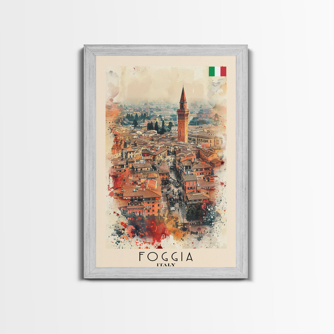 Foggia Italy Architectural Watercolor Framed Canvas Print, Striking Travel Poster Art for Living Room and Office Decor