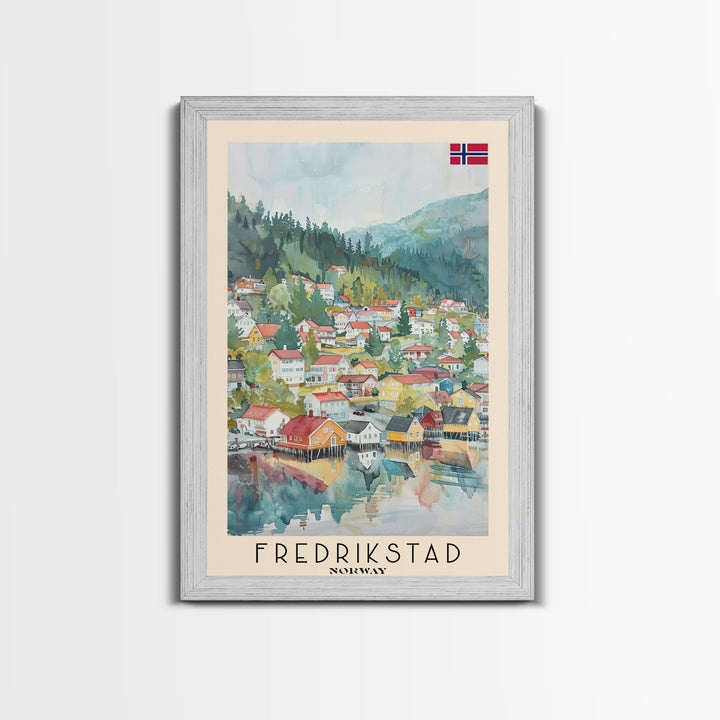 Fredrikstad Norway Picturesque Watercolor Framed Canvas Print, Enchanting Travel Poster Art for Living Room and Bedroom Decor