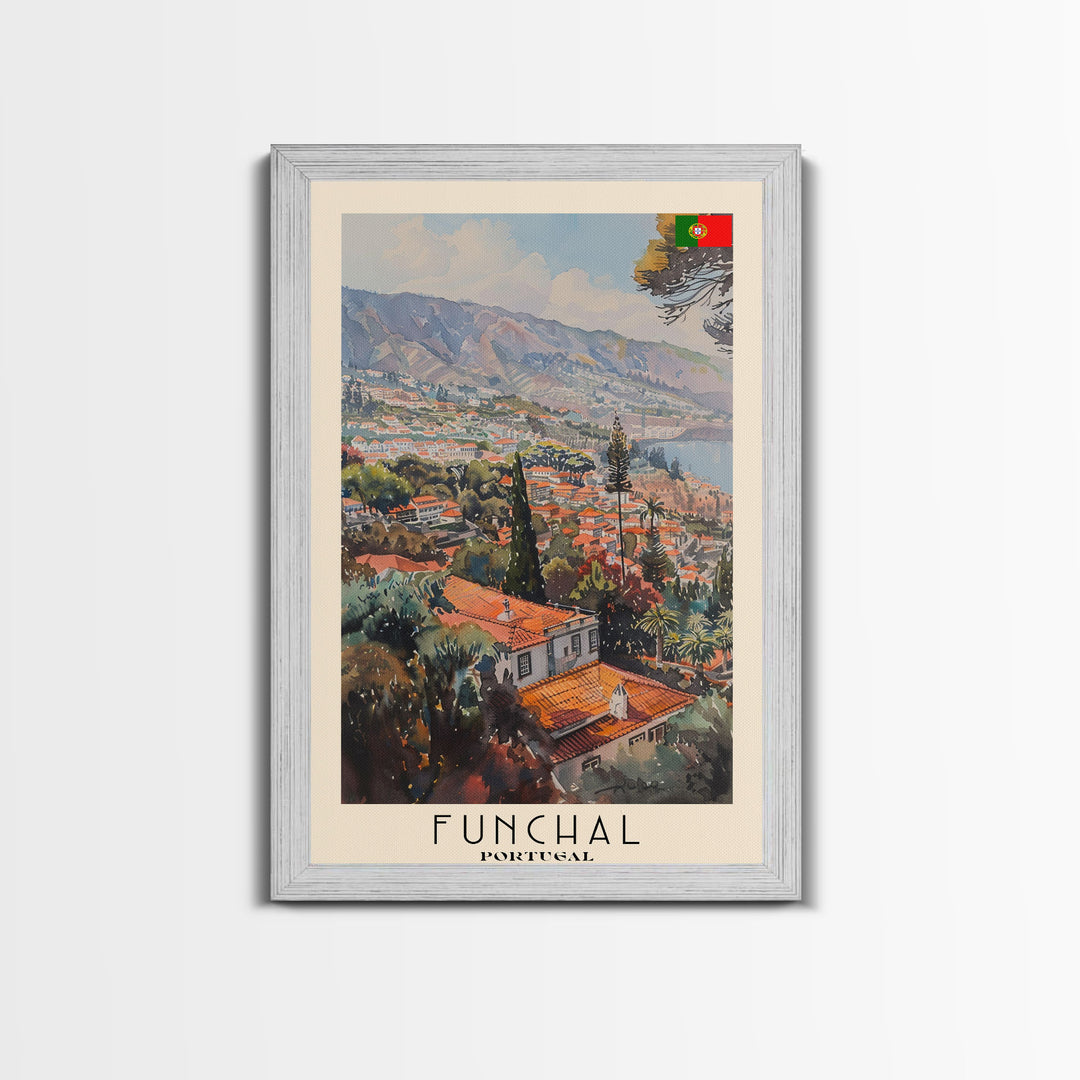 Funchal, Portugal Travel Poster Art, Framed Canvas Print for Living Room or Bedroom, Scenic Wall Art, Home Decoration