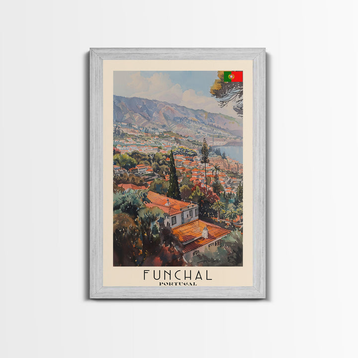 Funchal, Portugal Travel Poster Art, Framed Canvas Print for Living Room or Bedroom, Scenic Wall Art, Home Decoration