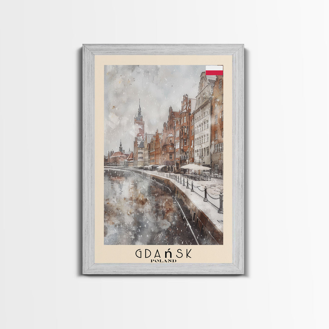 Gdansk, Poland Travel Poster Art, Framed Canvas Print for Living Room or Bedroom, Historic Wall Art, Home Decoration