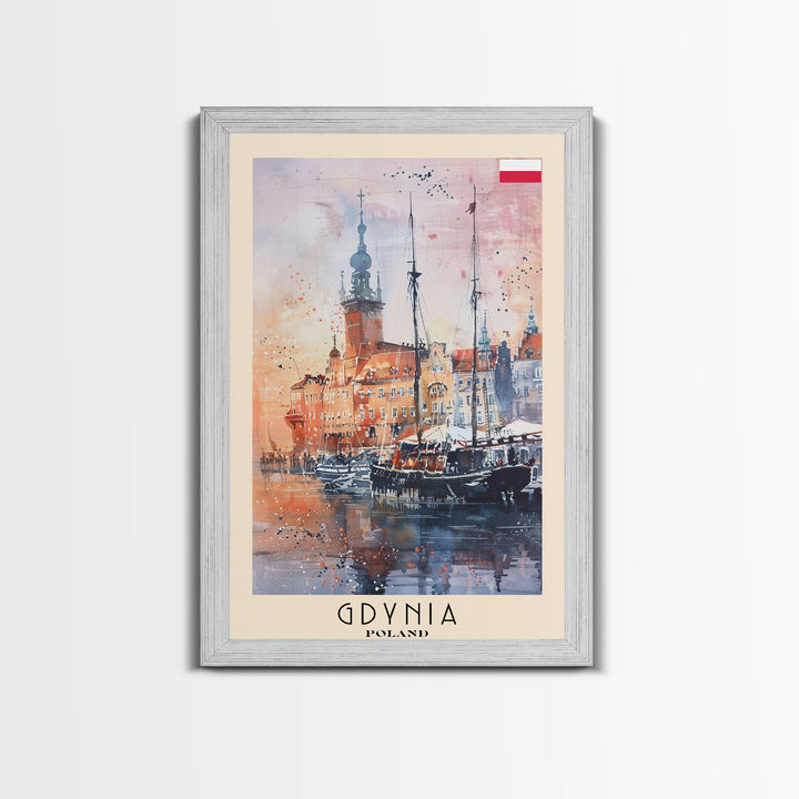 Gdynia, Poland Travel Poster Art, Framed Canvas Print for Living Room or Bedroom, Scenic Harbor Wall Art, Home Decoration