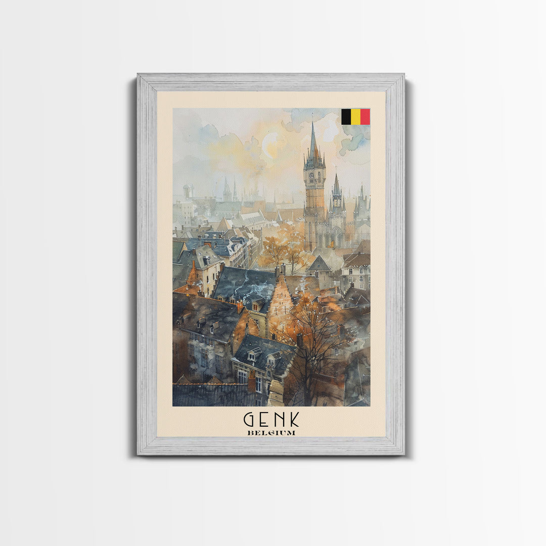 Genk, Belgium Travel Poster Art, Framed Canvas Print for Living Room or Bedroom, Historic Wall Art, Home Decoration