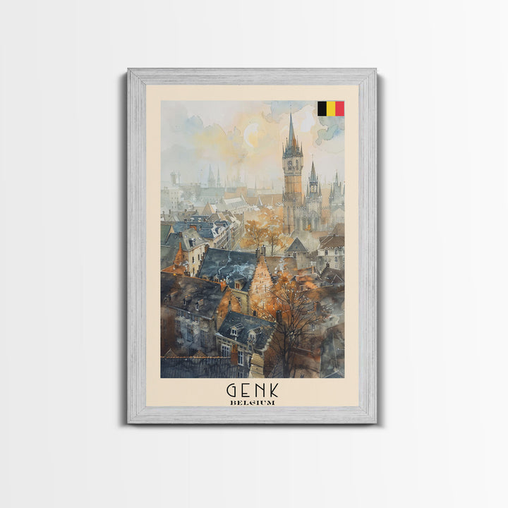Genk, Belgium Travel Poster Art, Framed Canvas Print for Living Room or Bedroom, Historic Wall Art, Home Decoration