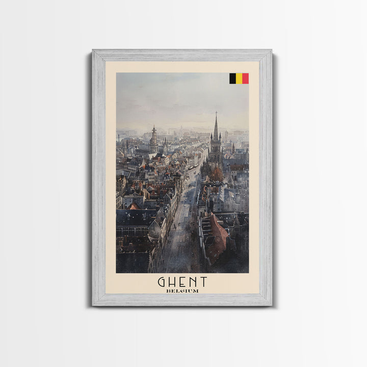 Ghent Belgium Cityscape Art, Framed Canvas Print, Living Room Wall Art, Travel Poster, Home Decoration, European Art