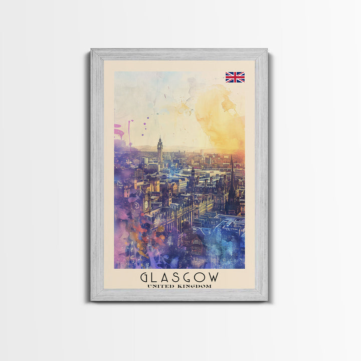 Glasgow United Kingdom Skyline Art, Framed Canvas Print, Living Room Wall Art, Travel Poster, Home Decor, UK Art