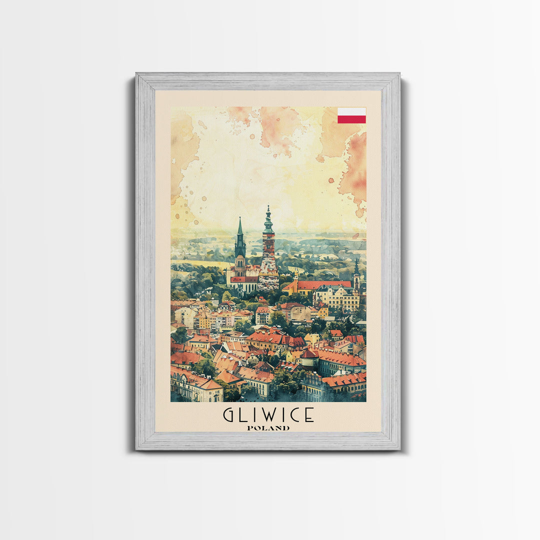 Gliwice Poland Cityscape Art, Framed Canvas Print, Bedroom Wall Art, Travel Poster Art, Wall Decoration, Polish Art