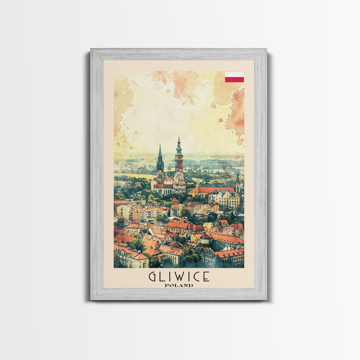 Gliwice Poland Cityscape Art, Framed Canvas Print, Bedroom Wall Art, Travel Poster Art, Wall Decoration, Polish Art