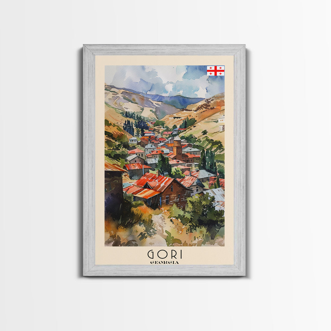 Gori Georgia Cityscape Art, Framed Canvas Print, Bedroom Wall Art, Travel Poster Art, Unique Home Decor