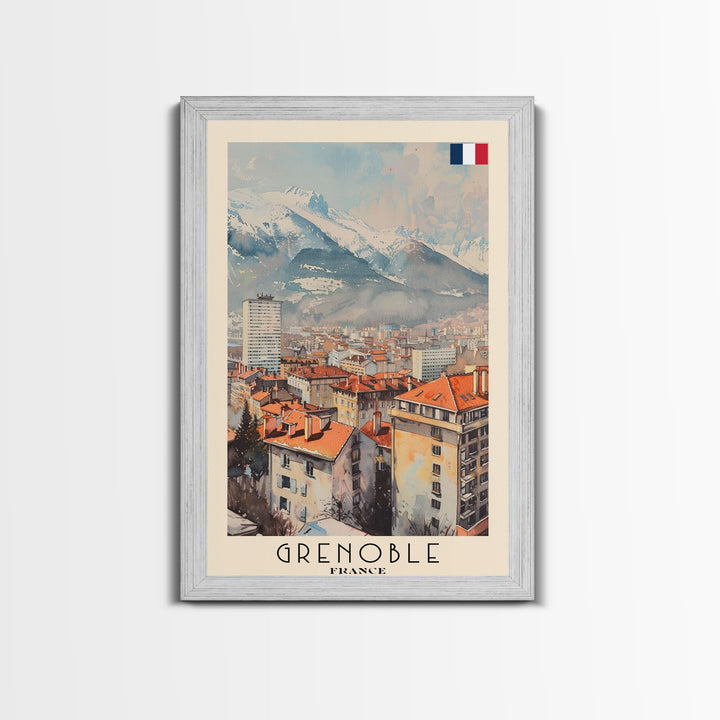 Grenoble France Mountain View Art, Framed Canvas Print, Wall Art for Bedroom, Travel Poster Art, Home Decoration, French Wall Art