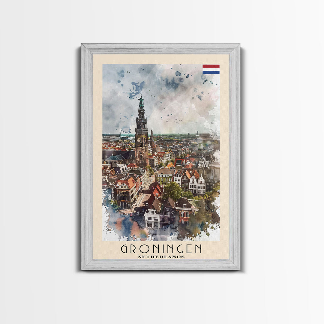 Groningen Netherlands Cityscape Art, Framed Canvas Print, Living Room Wall Art, Travel Poster, Home Decoration, Dutch Wall Art