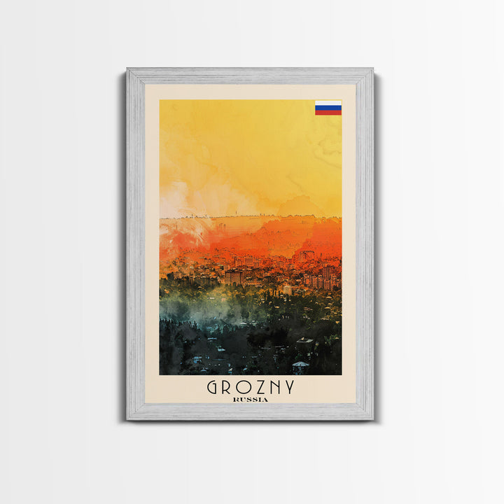 Grozny Russia City View Art, Framed Canvas Print, Bedroom Wall Art, Travel Poster Art, Unique Home Decor, Russian Wall Art
