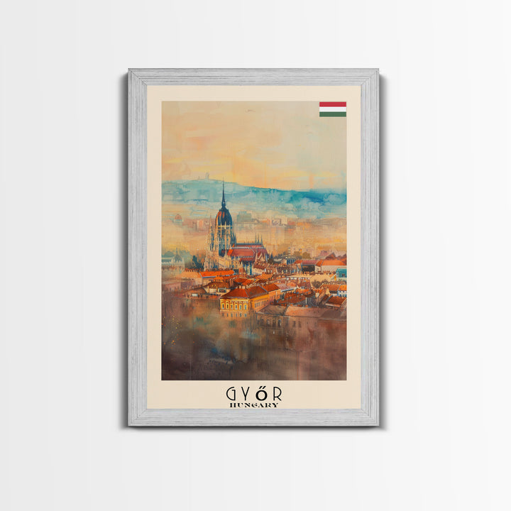 Győr Hungary Cityscape Art, Framed Canvas Print, Bedroom Wall Art, Travel Poster Art, Home Decoration, Hungarian Wall Art