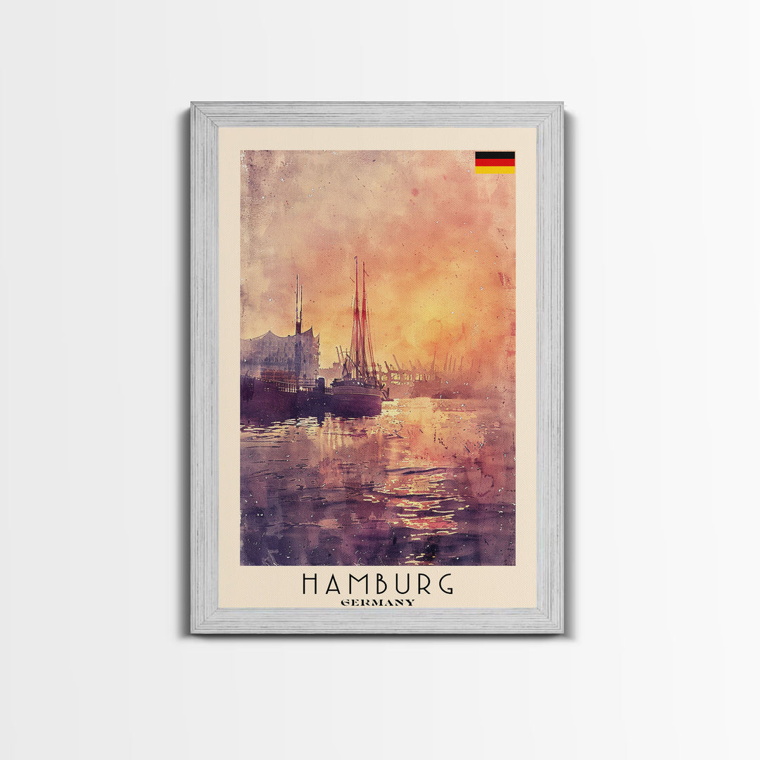Hamburg Germany Waterfront Sunset Wall Art Print, Framed Canvas Wall Art, Home Decor, Cityscape Poster, Living Room Decor, Office Art, Travel Poster Art