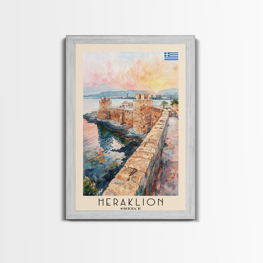 Heraklion Greece Historic Fort Art, Framed Canvas Wall Art, Living Room Decor, Home Decor, Mediterranean Poster, Wall Art Print, Travel Poster Art