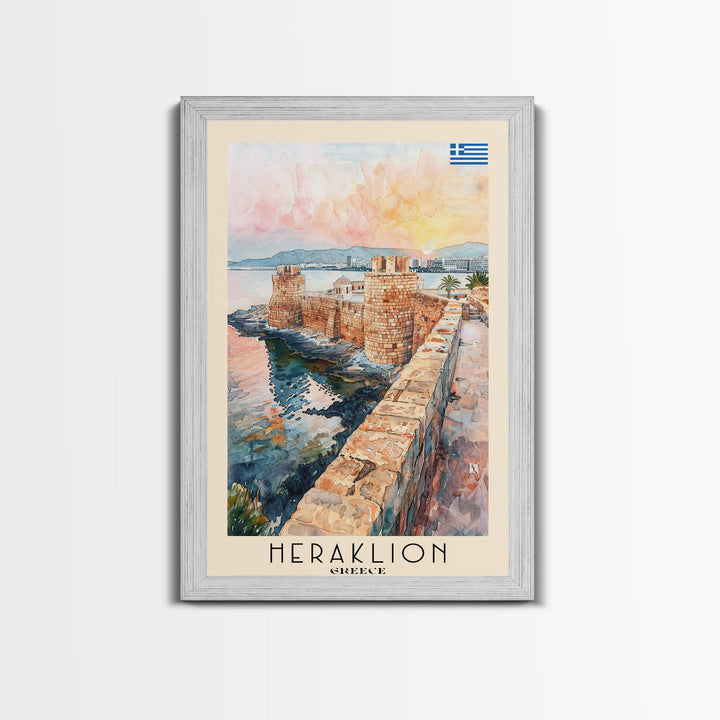 Heraklion Greece Historic Fort Art, Framed Canvas Wall Art, Living Room Decor, Home Decor, Mediterranean Poster, Wall Art Print, Travel Poster Art