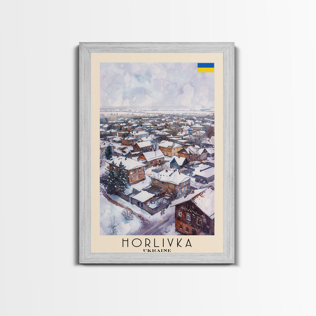 Horlivka Ukraine Winter Town Art, Framed Canvas Wall Art, Home Decor, Living Room Decor, Snowy Landscape Poster, Wall Art, Travel Poster Art