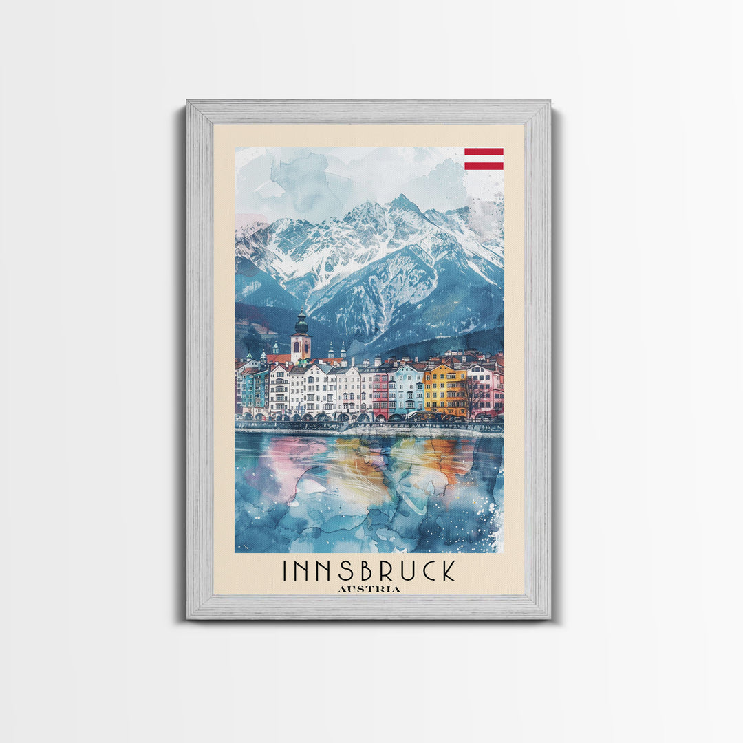 Innsbruck Austria Alpine Town Art Print, Colorful Canvas Print for Home Decor, Travel Poster for Living Room Wall Art, Austrian Mountain View