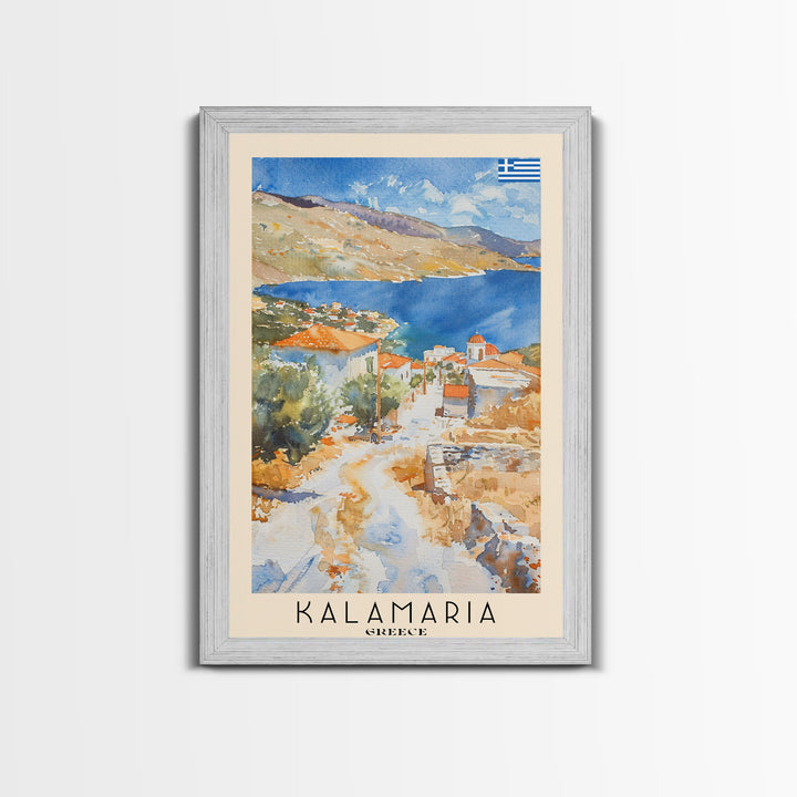 Kalamaria Greece Coastal View, Framed Canvas Print, Travel Poster, Nautical Wall Art, Living Room Decor, Greek Cityscape, Seaside Home Decoration