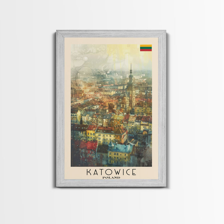 Katowice Poland Cityscape View, Framed Canvas Print, Travel Poster, Wall Art, Home Decoration, Urban Decor, Living Room Art, Polish City