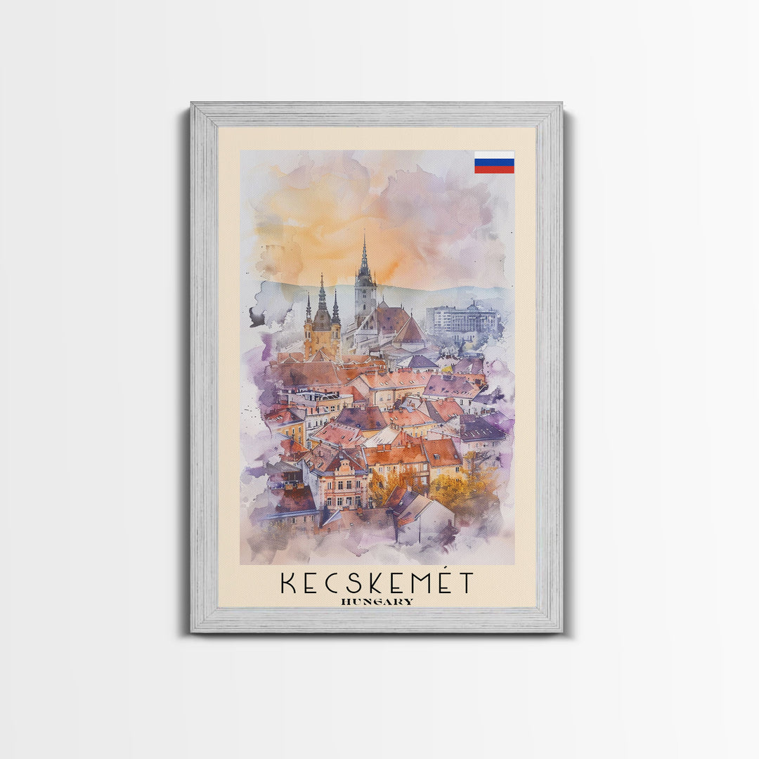 Kecskemet Hungary Urban Landscape, Framed Canvas Print, Travel Poster, Wall Art, Home Decoration, Cityscape Decor, Living Room Art, Hungarian City