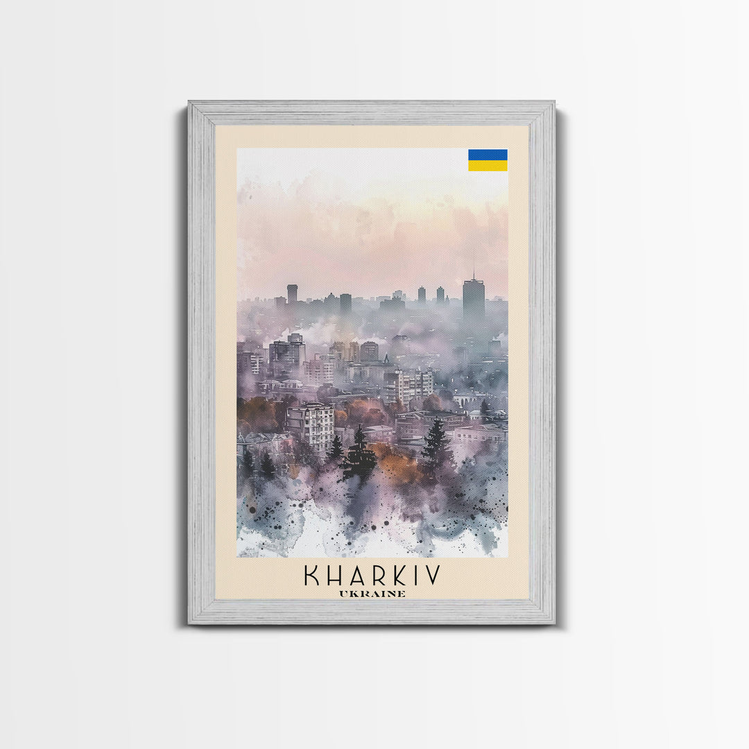 Kharkiv Ukraine Cityscape in Spring, Framed Canvas Print, Travel Poster, Wall Art, Home Decor, Living Room Decoration, Ukrainian Urban Art
