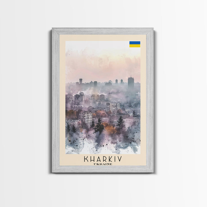 Kharkiv Ukraine Cityscape in Spring, Framed Canvas Print, Travel Poster, Wall Art, Home Decor, Living Room Decoration, Ukrainian Urban Art