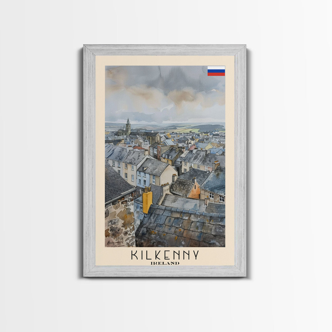 Kilkenny Ireland Scenic View, Framed Canvas Print, Travel Poster, Wall Art, Home Decor, Living Room Decoration, Irish Cityscape Art