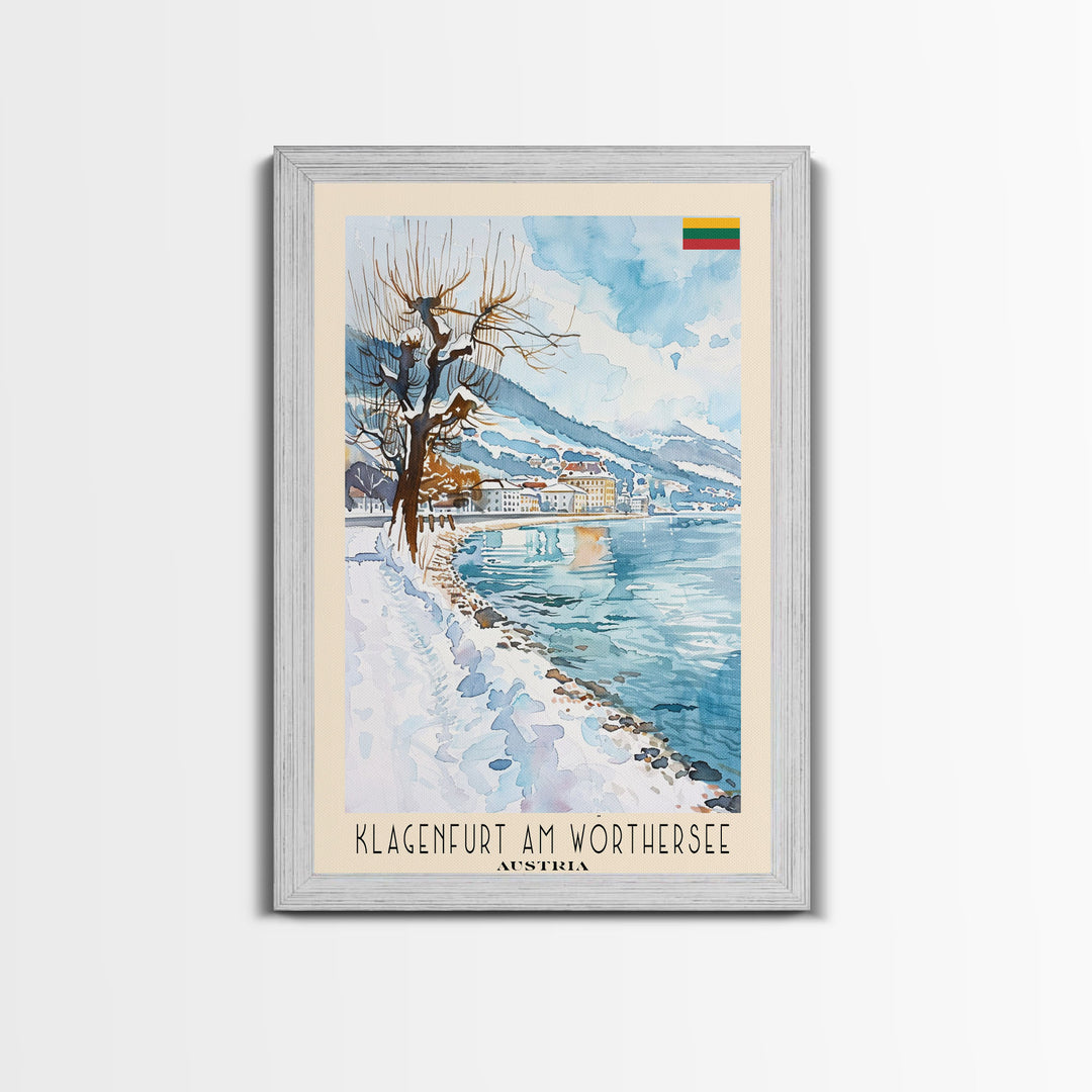 Klagenfurt Austria Alpine Cityscape, Framed Canvas Print, Travel Poster, Wall Art, Home Office Decor, Austrian Urban Artwork, Landscape Painting