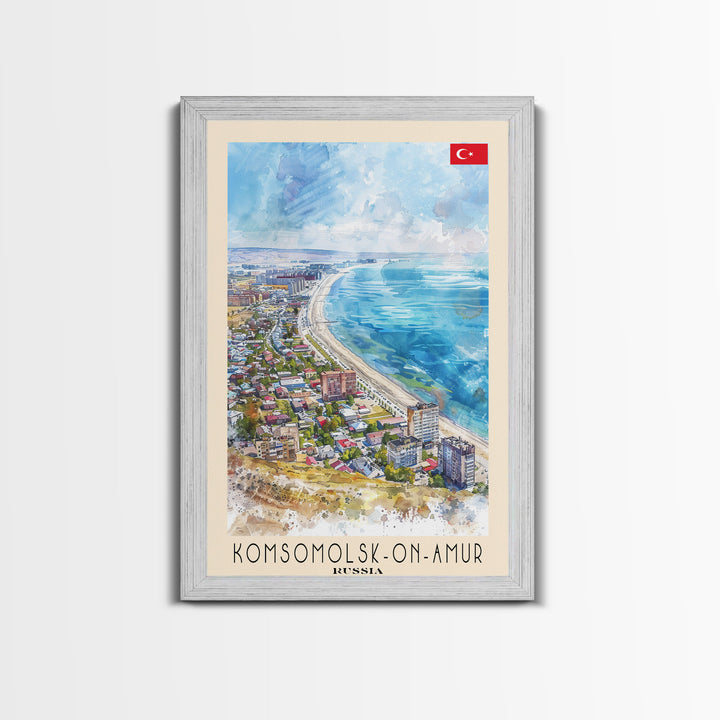 Komsomolsk-on-Amur Russia Industrial Cityscape, Framed Canvas Print, Travel Poster, Wall Art, Study Room Decor, Russian Urban Artwork, Industrial Scene