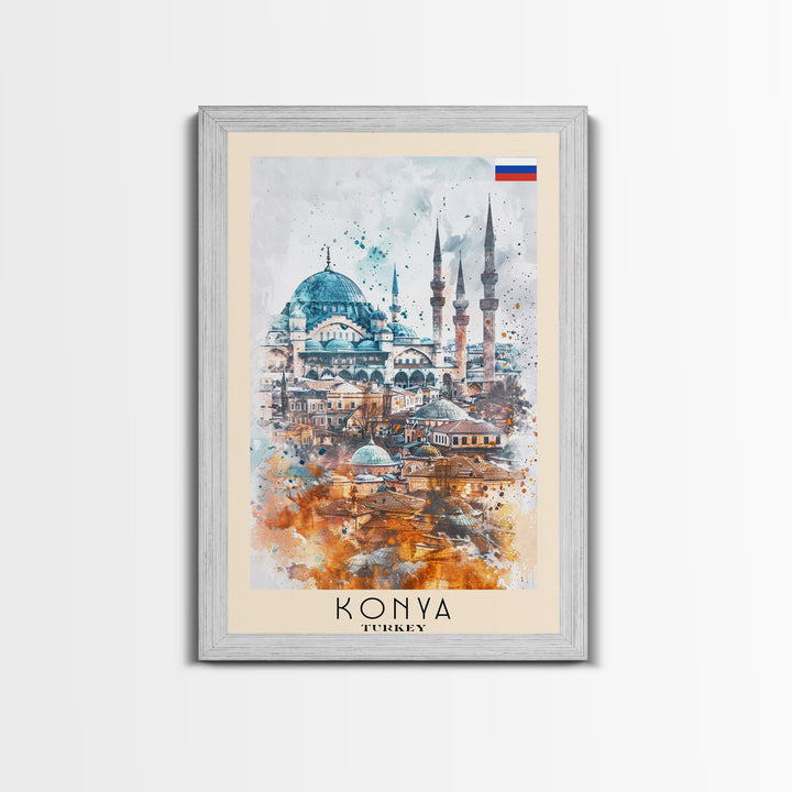 Konya Turkey Historic Cityscape, Framed Canvas Print, Travel Poster, Wall Art, Living Room Decoration, Turkish Heritage Artwork, Historical City Scene