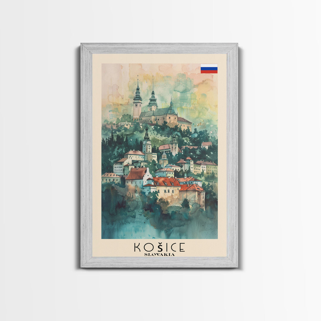 Kosice Slovakia Historic Cityscape, Framed Canvas Print, Travel Poster, Wall Art, Office Decor, Slovakian Urban Painting, Historic City Scene