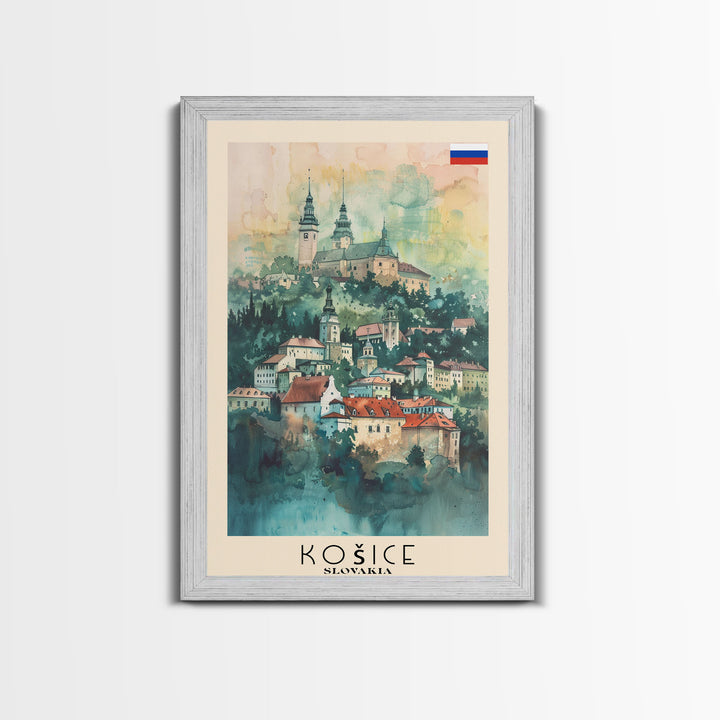 Kosice Slovakia Historic Cityscape, Framed Canvas Print, Travel Poster, Wall Art, Office Decor, Slovakian Urban Painting, Historic City Scene