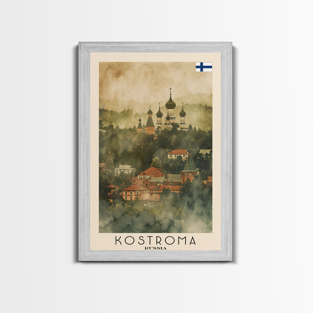 Kostroma Russia Winter Cityscape, Framed Canvas Print, Travel Poster, Wall Art, Entryway Decor, Russian Winter Landscape, Snowy Urban Scene