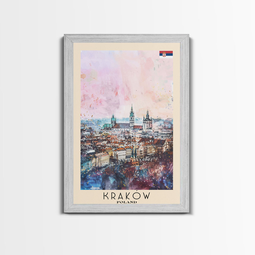 Krakow Poland Travel Poster Framed Canvas Print, Abstract Art, Minimalist Wall Decor, Vacation Gift, Home Decoration, Artistic Travel Print