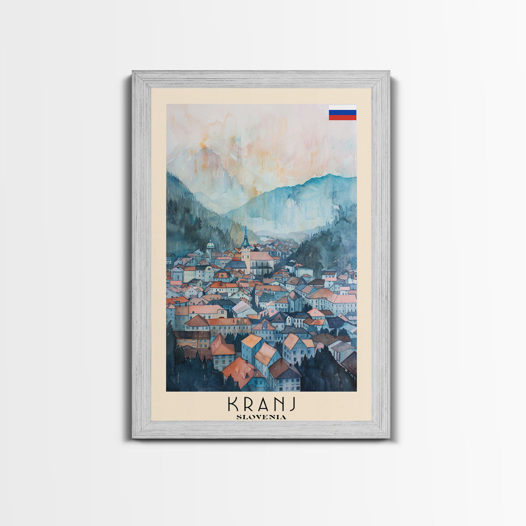 Kranj Slovenia Travel Poster Framed Canvas Print, Watercolor Painting, Scenic Wall Art, Living Room Decor, Artistic Travel Print, Vacation Souvenir