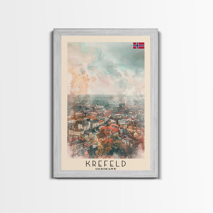 Krefeld Germany Travel Poster Framed Canvas Print, Urban Landscape, Minimalist Wall Art, Home Decor, Original Painting, Travel Print