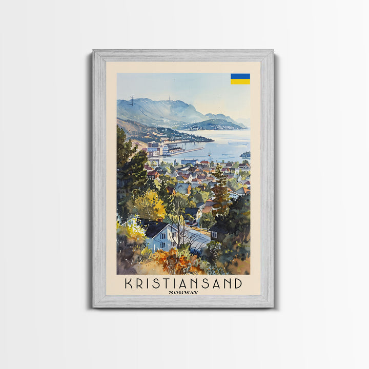 Kristiansand Norway Travel Poster Framed Canvas Print, Scenic Landscape Art, Watercolor Painting, Home Decoration, Travel Print, Artistic Gift