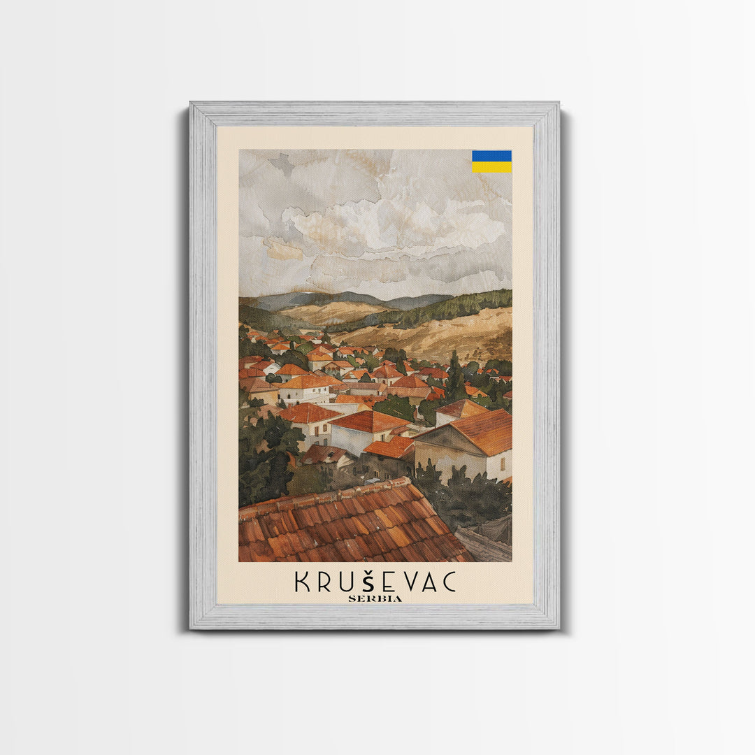 Krusevac Serbia Travel Poster Framed Canvas Print, Watercolor Cityscape, Artistic Wall Decor, Home Decoration, Travel Print, Original Art