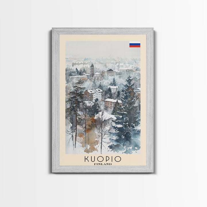 Kuopio Finland Travel Poster Framed Canvas Print, Scenic Landscape, Watercolor Painting, Home Decoration, Travel Print, Artistic Gift