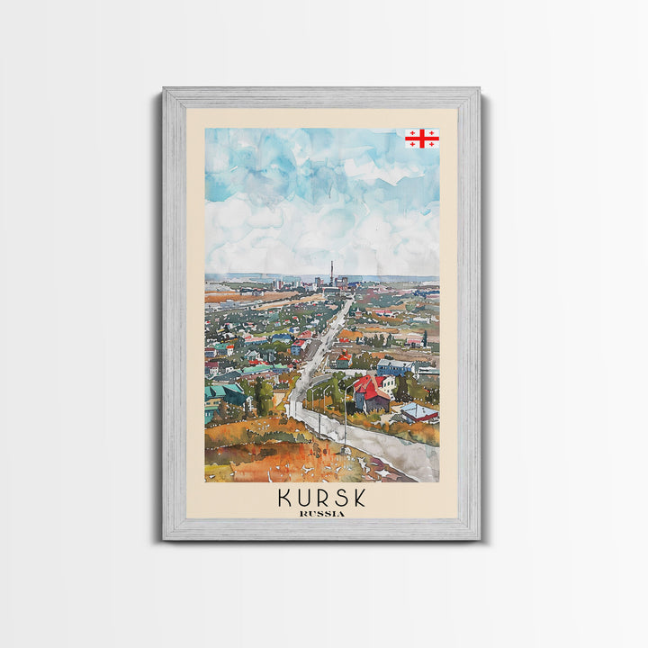 Kursk Russia Travel Poster Framed Canvas Print, Watercolor Cityscape, Wall Art, Home Decor, Travel Print, Original Painting, Artistic Gift