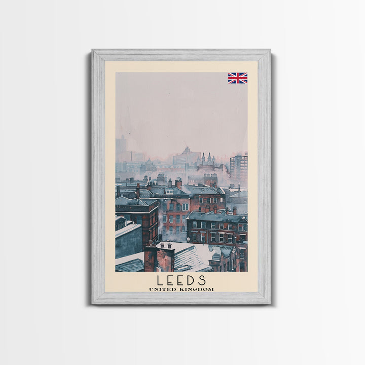 Leeds United Kingdom Travel Poster Framed Canvas Print, Urban Cityscape, Watercolor Art, Wall Decoration, Travel Print, Unique Art Gift