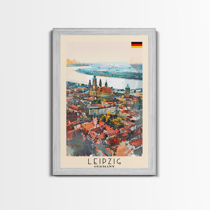 Leipzig Germany Travel Poster Framed Canvas Print, Urban Landscape, Watercolor Art, Wall Decoration, Home Decor, Travel Print, Artistic Gift