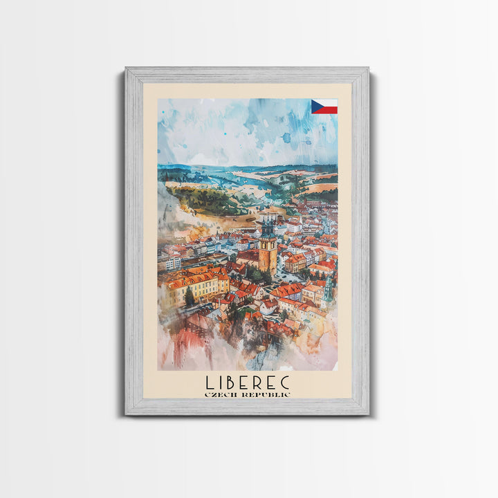 Liberec Czech Republic Travel Poster Framed Canvas Print, Scenic Landscape, Watercolor Art, Wall Decor, Home Decoration, Travel Print, Original Painting